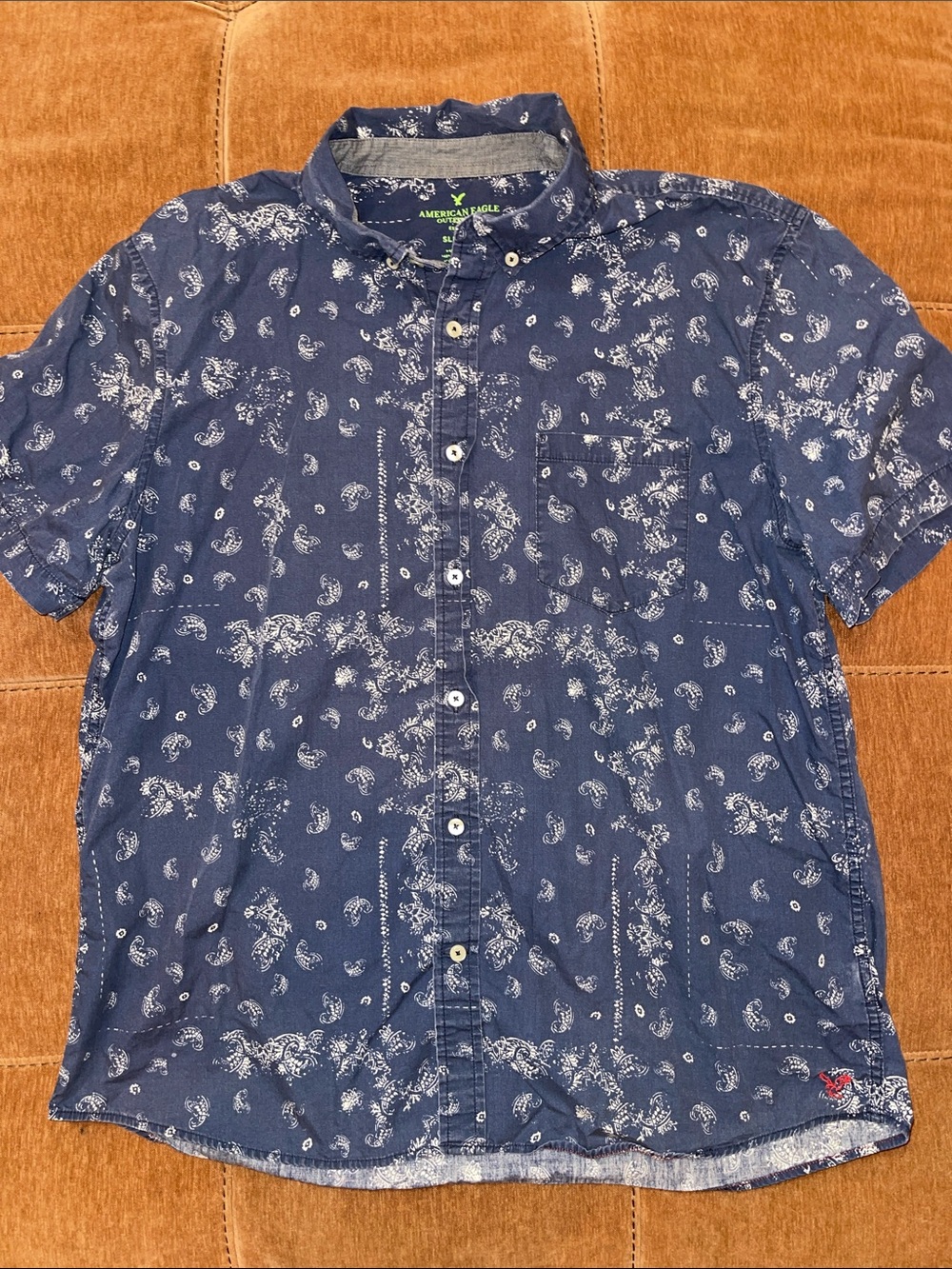 American Eagle Men’s Navy Short-Sleeve Button-Up Shirt